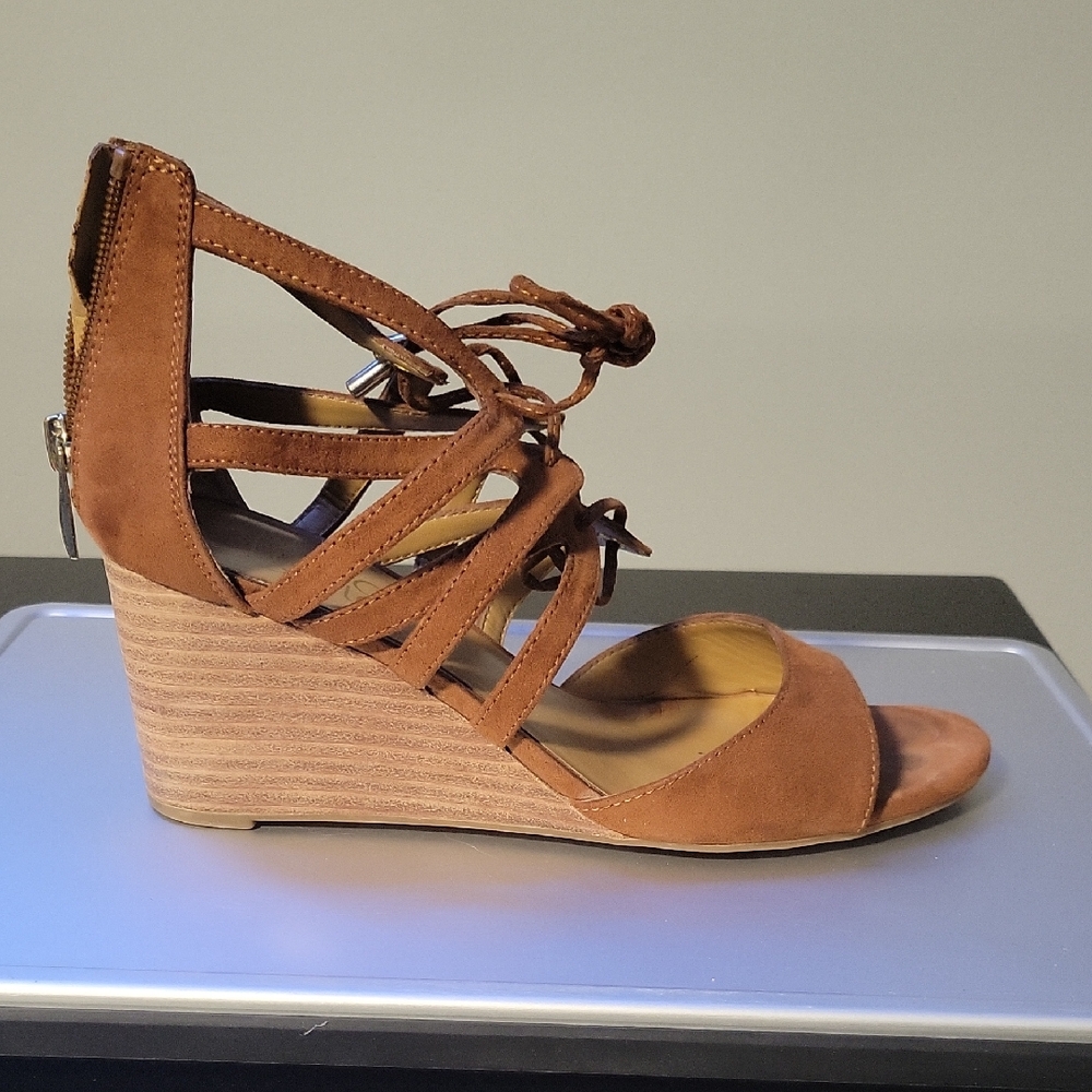 Franco Sarto Tan Strappy Wedge Sandals